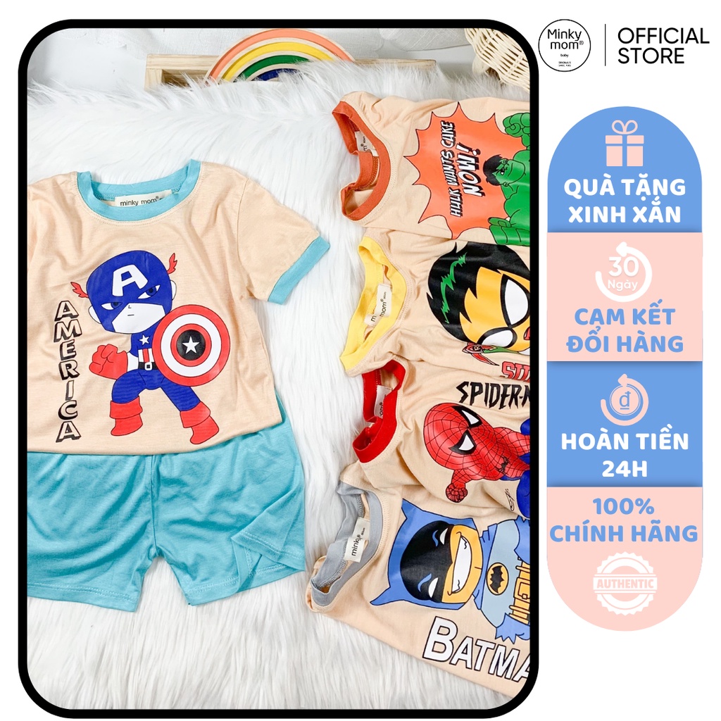 [SALE] Bộ Cộc Tay Cho Bé Trai, Bé Gái Minky Mom Vải Thun Lạnh Hoạ Tiết Mavel Viền Cổ, Đồ Bộ Cho Bé Mặc Nhà MKM2237