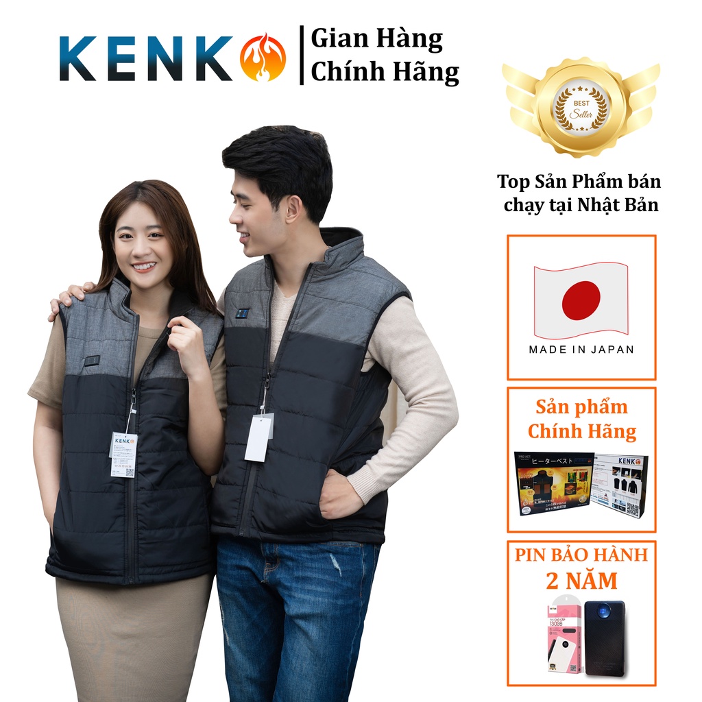 Áo sưởi Nhật Bản KENKO V03 chính hãng 9 vùng nhiệt lót nỉ siêu ấm BH pin 2 năm