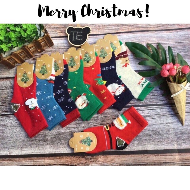 Tất trẻ em vớ cho bé trai bé gái hình giáng sinh noel chất cotton len dày đẹp, 1-4, 4-8, 8-12 tuổi