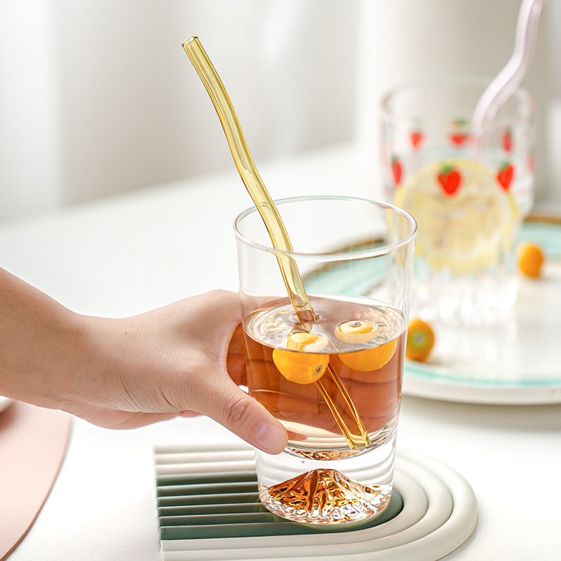 Ống Hút Thủy Tinh Kiểu Gợn Sóng Nhiều Màu Tùy Chọn