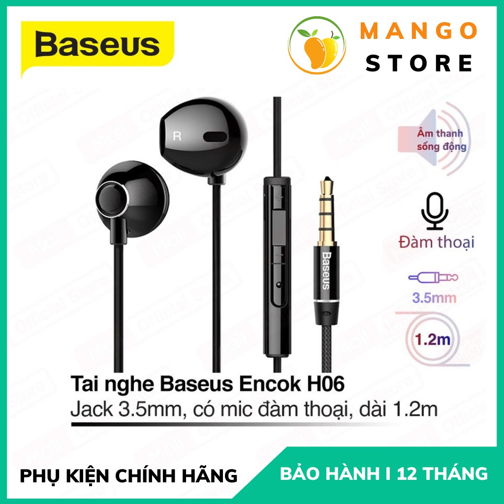 Tai Nghe Nhét Tai Baseus H06 Cổng 3.5mm Âm Thanh Sống Động Cho IPhone Samsung Xiaomi Oppo