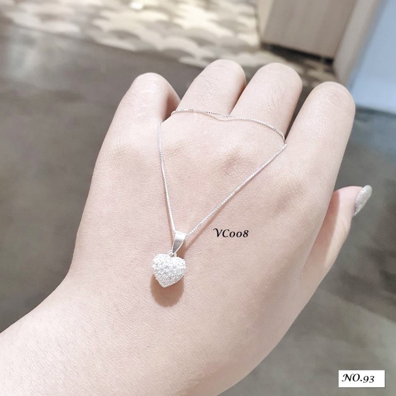 Dây chuyền bạc trái tim treo nạm đá nữ tính  hàng làm kỹ loại 1 vòng cổ nữ bạc thật