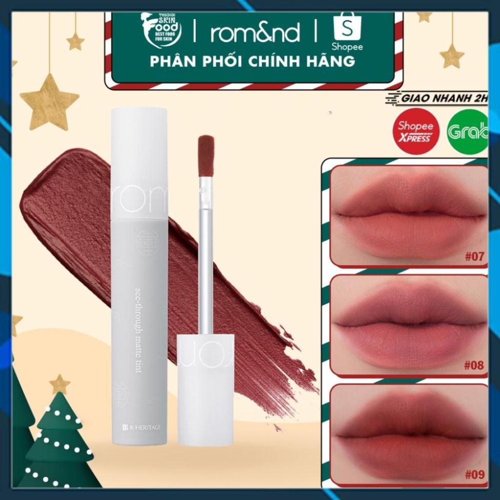 Son Kem Lì, Siêu Mịn Môi Hàn Quốc Romand See Through Matte Tint 3.8g