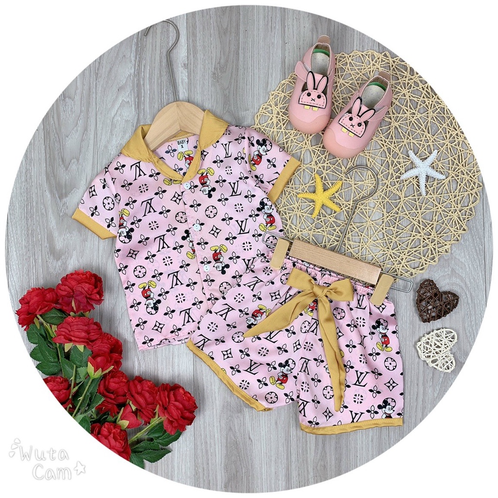 SALE BỘ PIJAMA CÔC TAY CHẤT LỤA SATIN MỀM MỊN MÁT CHO BÉ GÁI SIZE 14-27KG