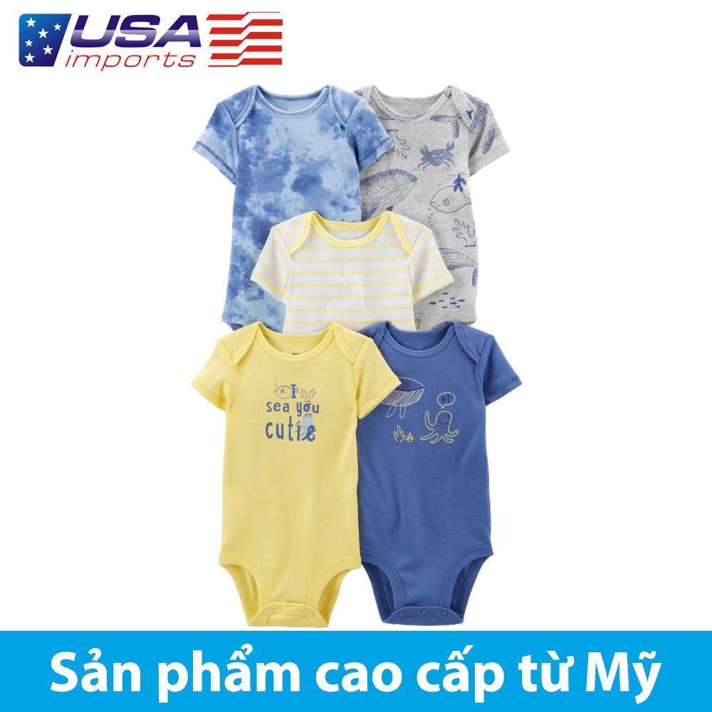 Set 5 áo liền thân dạng tam giác tay ngắn 5 màu vàng xanh Cutie Car-tờ Auth Từ Mỹ (1N043010)