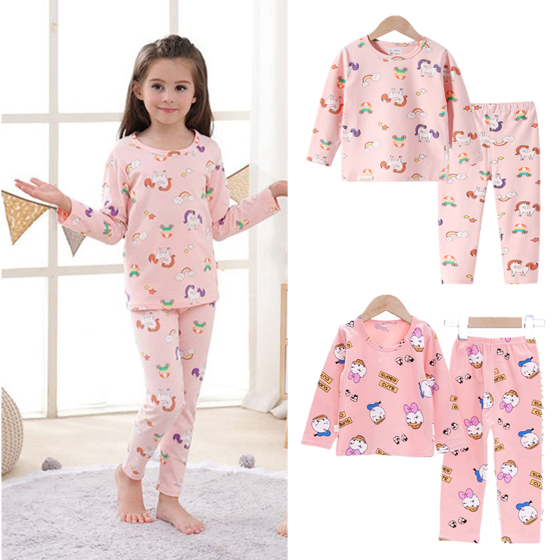 NNJXD Bộ Đồ Ngủ Pijama Gồm 2 Món In Họa Tiết Kỳ Lân Cho Bé Gái