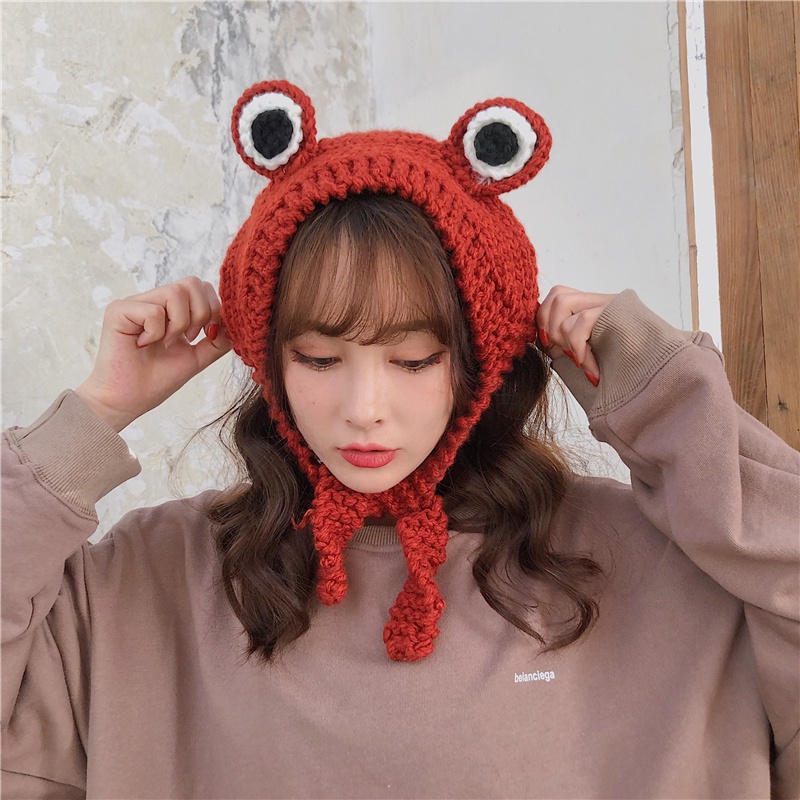 Mũ Dệt Kim Hình Chú Ếch Dễ Thương Vui Nhộn Giữ Ấm Mùa Đông Cho Unisex