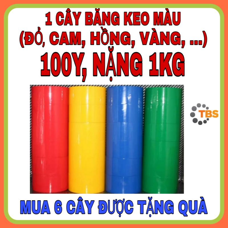 BĂNG KEO MÀU, 1 CÂY 100Y, NẶNG 1KG, GỒM 6 CUỘN (ĐỦ MÀU SẮC)