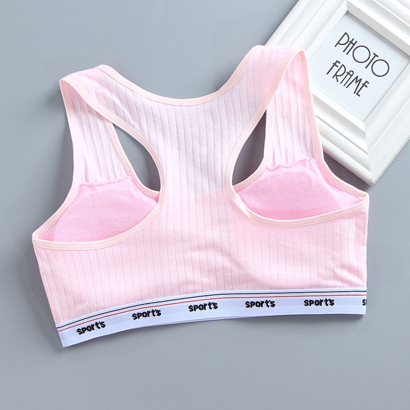 Han Áo Ngực Thể Thao Có Gân Màu Trơn In Chữ Racerback Với Đệm Mút Dây Bản Rộng Cho Nữ Thanh Thiếu Niên