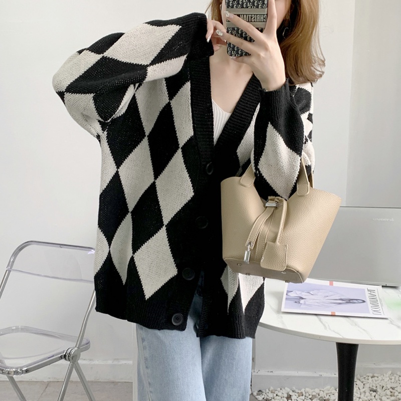 SUXI Áo Khoác Cardigan Dệt Kim Tay Dài Dáng Rộng Cổ Chữ V Thiết Kế Mới Đơn Giản