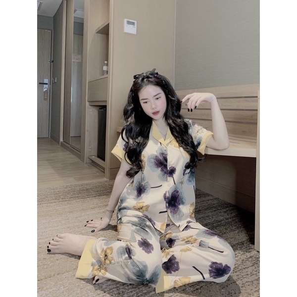Đồ Bộ Ngủ Nguyên Set Pijama Cổ Vest Quần Dài Tay Cộc Lụa Mango Thiết Kế Cao Cấp Không Xù Mẫu Mới Hot Hit 2022