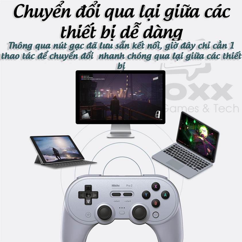 Tay cầm chơi game Bluetooth 8Bitdo Pro 2 Black cho Nintendo Switch, Windows, Mac, Điện thoại