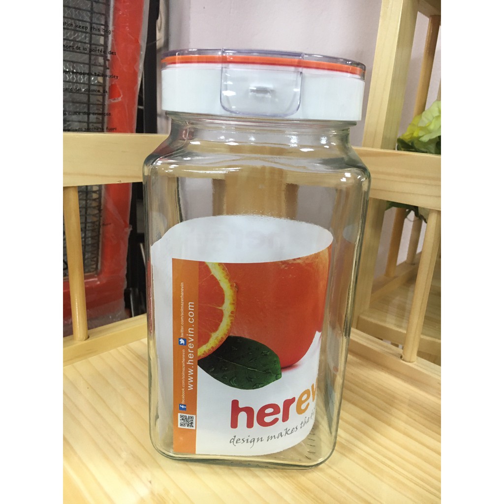 HŨ THUỶ TINH HEREVIN VUÔNG NẮP CÀI THỔ NHĨ KỲ
