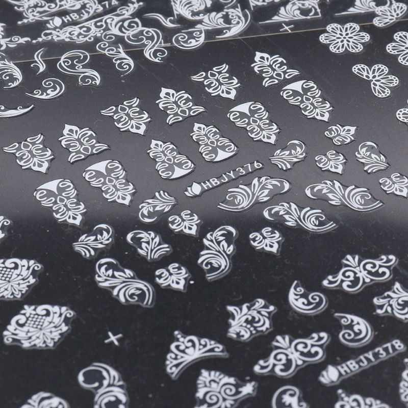 Miếng Dán Móng Tay Tự Dính Họa Tiết Hoa Màu Trắng