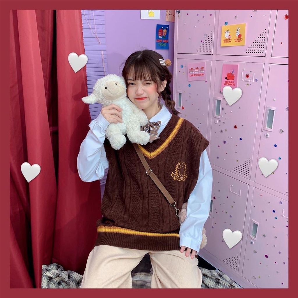 Áo Gile dáng rộng không tay cổ chữ V phong cách sinh viên Hàn Quốc dành cho nữ | BigBuy360 - bigbuy360.vn