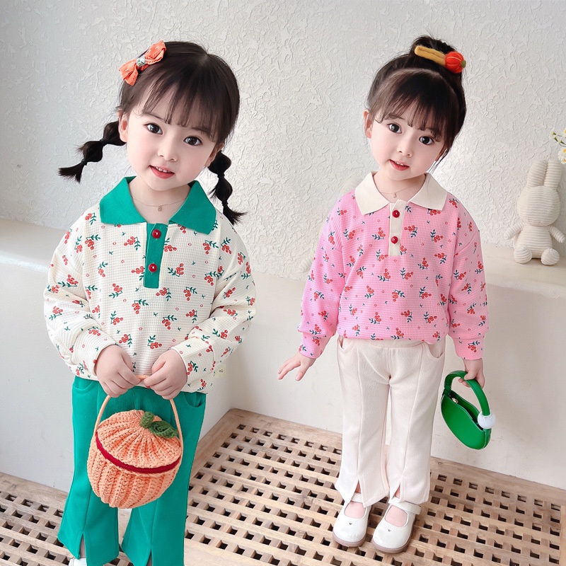 Set Áo Nỉ Dài Tay Cổ Tròn + Quần Dài Thời Trang Cho Bé Gái
