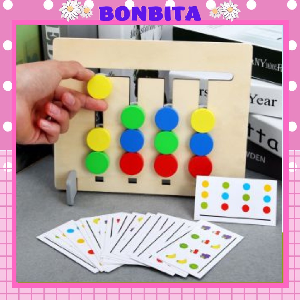 Đồ chơi gỗ thông minh cho bé, Trò chơi ghép bốn màu montessori tư duy logic cho trẻ