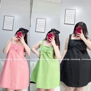 Đầm 2 dây kaki nơ to