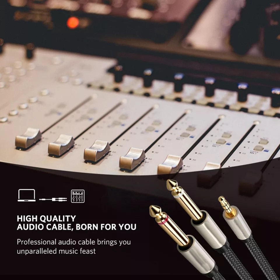 Dây cáp âm thanh nổi 3.5 Mm sang dual 6.5 Mm TH6-3.5 - Cáp chuyển đổi âm thanh jack 3.5mm sang 2 đầu jack 6ly