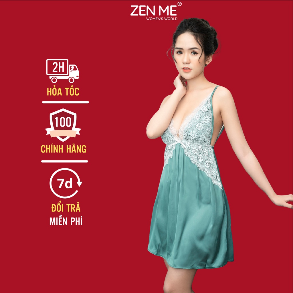 Váy ngủ Zen Me chất liệu lụa siêu cấp pha ren cách điệu ngực