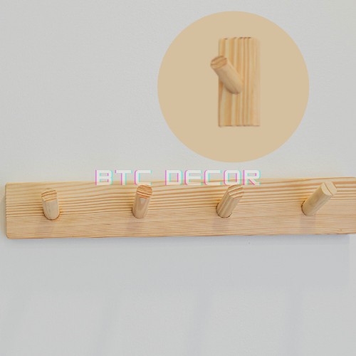 Móc Treo Quần Áo Gỗ Gắn Tường BTC DECOR -  Móc Treo Tường Đa Năng - KT 38x5cm - Bảo Hành Lỗi 1 Đổi 1