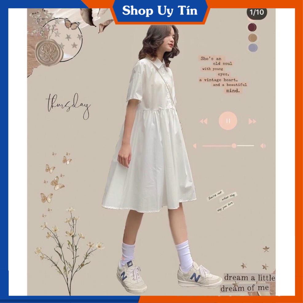 Váy Babydoll Trắng Tay Ngắn Dáng Xòe  Đầm Đi Dự Tiệc Cưới,Đi Chơi,Form Rộng Cổ Sơ Mi Ulzzang Hàn Quốc VD044 | BigBuy360 - bigbuy360.vn