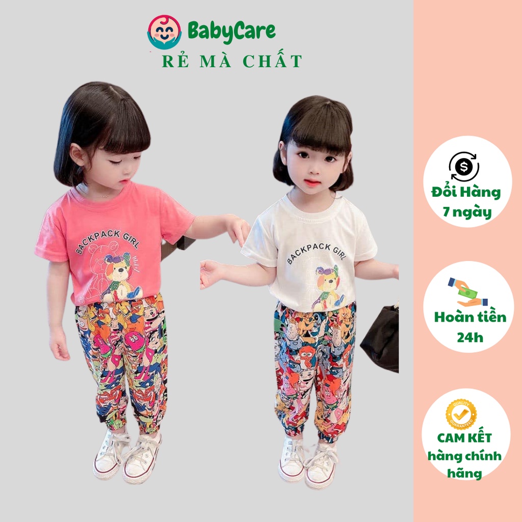 Bộ cộc tay cho bé, quần áo bé gái ngắn tayhình gấu đáng yêu chất cotton 4 chiều dư xịn size từ 10 đến 40kg