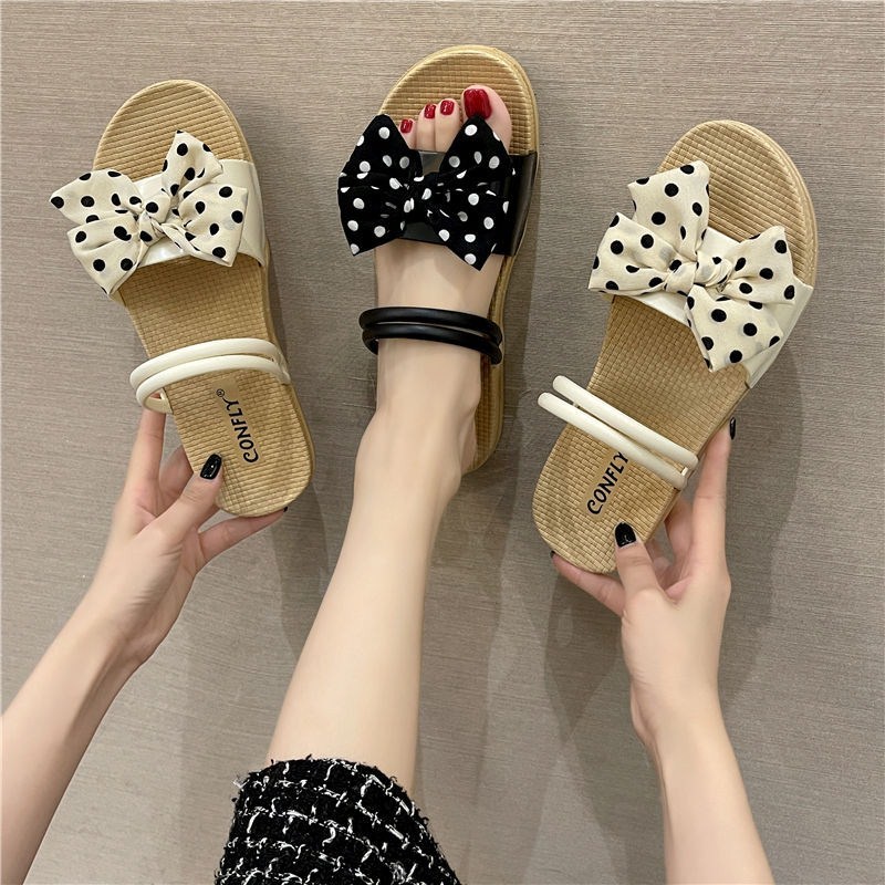 Dép sandal nữ gắn nơ xinh xắn thời trang