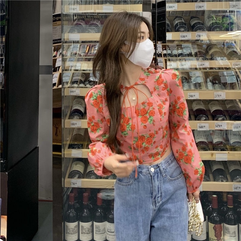 Áo Sơ Mi Dáng Ôm In Họa Tiết Hoa Phong Cách Cổ Điển Xinh Xắn Dành Cho Nữ