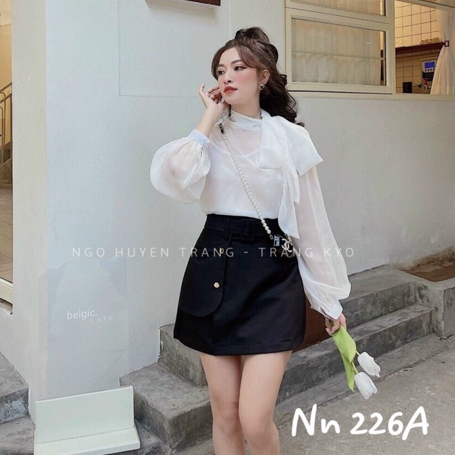 Áo sơ mi nữ cổ nơ lệch vai nữ tính