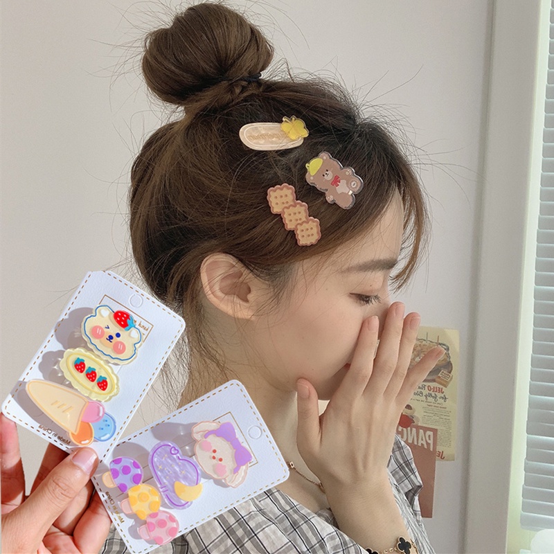 Set 2 / 3 Kẹp Tóc Hình Hoa / Động Vật Dễ Thương Cho Bé Gái