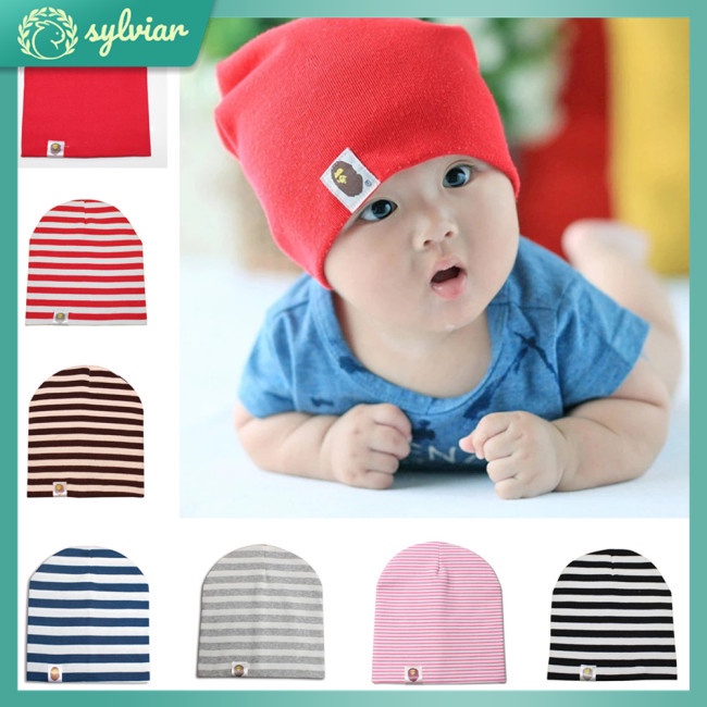 Mũ Beanie Cotton Dệt Kim Kẻ Sọc 3 Tuổi Thời Trang Xuân Thu Cho Bé