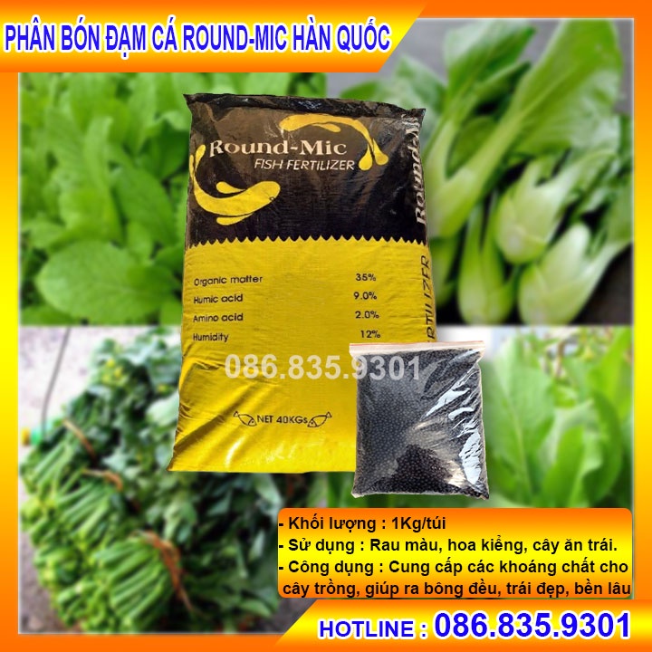 Phân Hữu Cơ Đạm Cá Hàn Quốc Round Mic (1kg) - PHÂN HỮU CƠ THÔNG MINH CUNG CÂP DINH DƯỠNG CHO CÂY