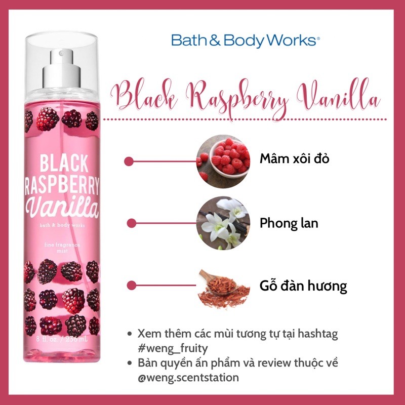 (MÙI MỚI) Xịt toàn thân Bodymist Bath &amp; Body Works mùi Black Raspberry Vanilla
