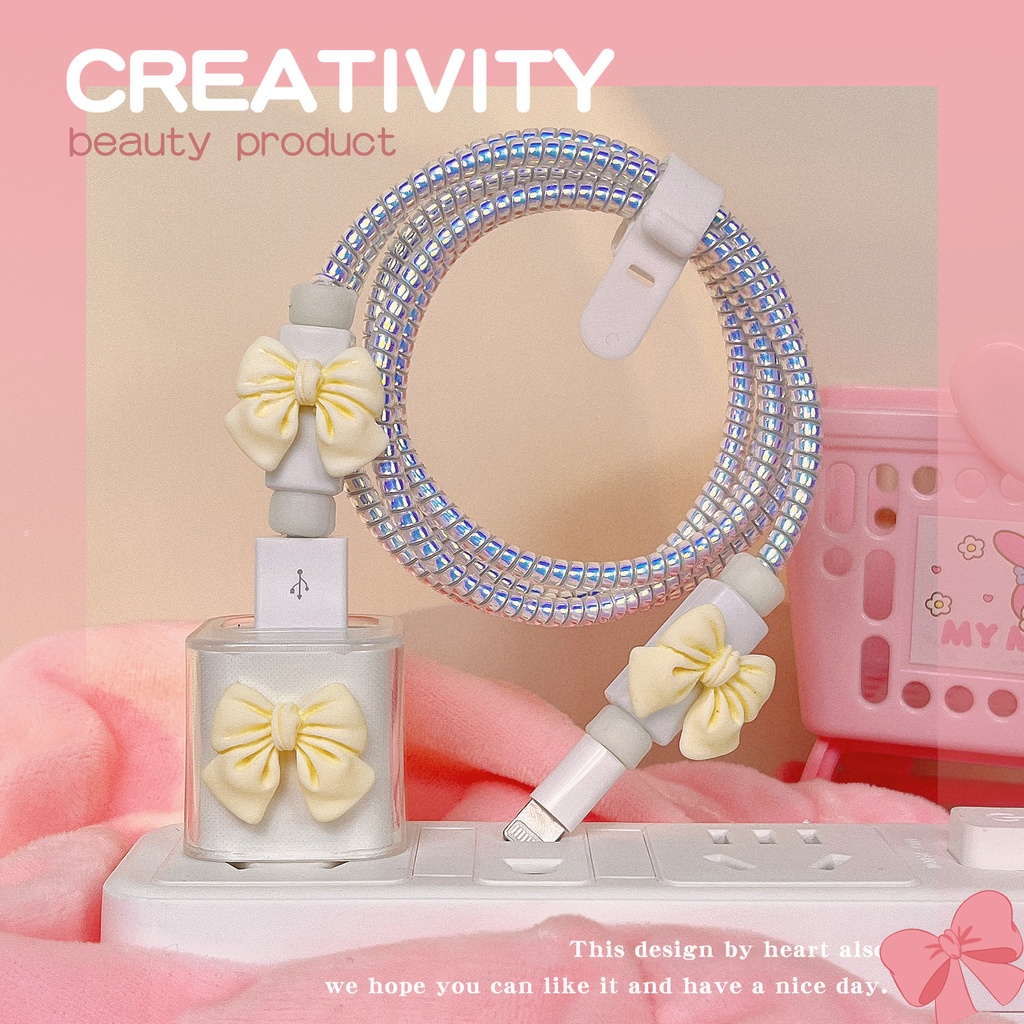 Vỏ Bảo Vệ Hộp Sạc Tai Nghe iphone 5W 11 / xr / 8p / 7 / 6 / xsmax Hình Nơ Dễ Thương Ốp