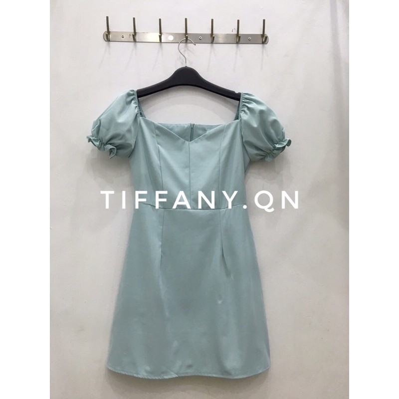 Bạc hà Màu xanh lá cây Pháp Cổ áo vuông Đơn giản Eo thon gọn eo Thanh lịch Puff Sleeve Dress A-line Dress Small Dress | BigBuy360 - bigbuy360.vn