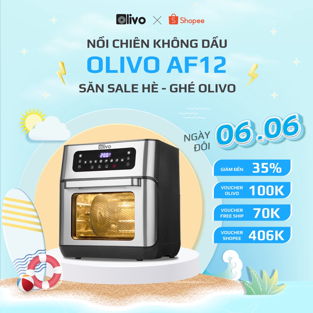 Nồi Chiên Không Dầu OLIVO AF12 🌟Chính Hãng - BH 24 Tháng🌟 Dung Tích 12L - Công Suất 1800W - Thương Hiệu Mỹ