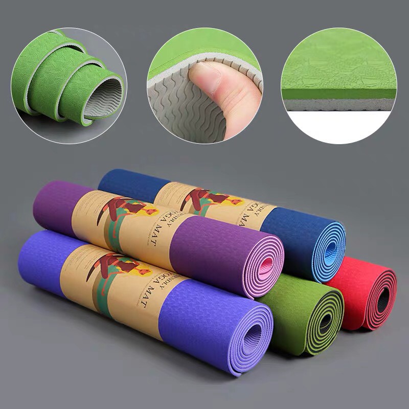 Thảm Yoga Chống Trượt Cao Su 6mm Du Lịch TPE Cao Cấp 2 Lớp Chống Trơn Trượt Tuyệt Đối Tập Yoga An Toàn Khỏe Mạnh