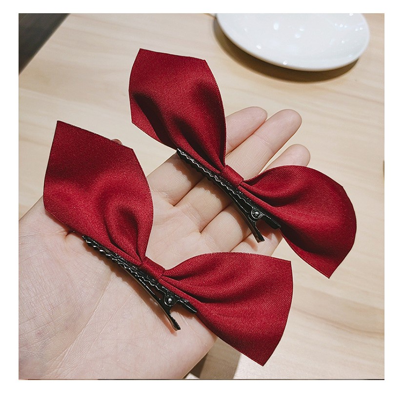 Bộ Kẹp Tóc Mỏ Vịt Đính Nơ Bằng Vải Flannel Phong Cách Hàn Quốc