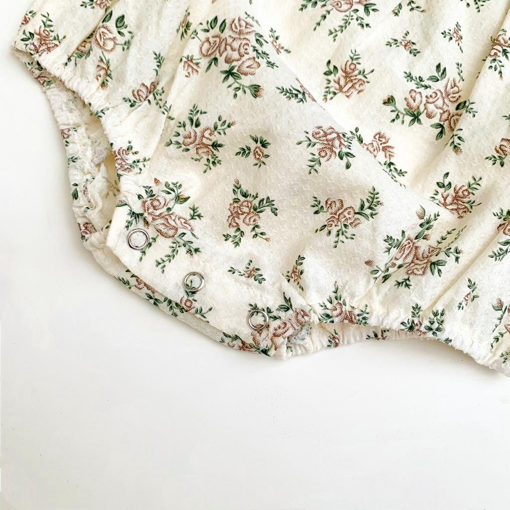 Bộ Áo Liền Quần In Hoa Và Mũ Dành Cho Bé Gái