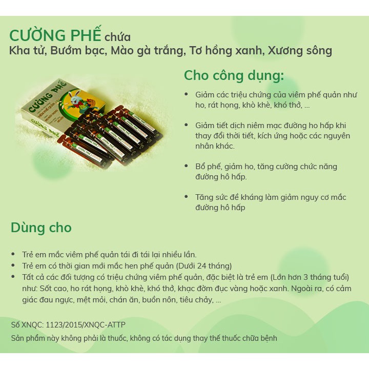 CƯỜNG PHẾ - Trì Ho, Viêm phế quản, Nâng cao miễn dịch cho trẻ hộp 10 ống