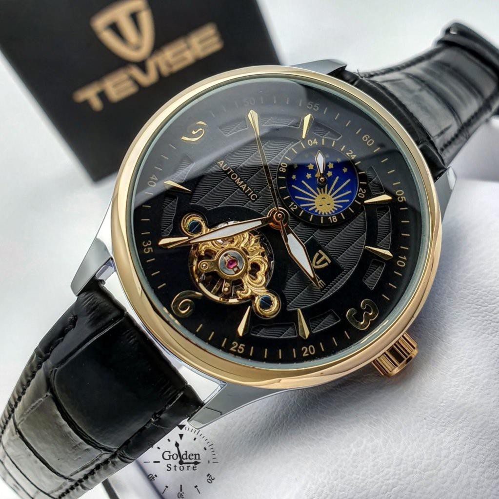 Đồng Hồ Nam Cơ Tự Động Chính Hãng TEVISE T820 dây da chống nước chống xước, tặng kèm vòng tỳ hưu bảo hành 1 năm