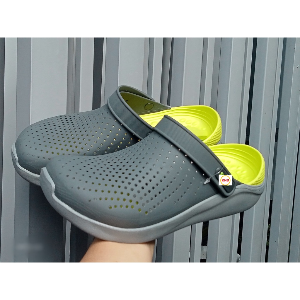 Dép Sục Cross Literide -FREESHIP + Hàng loại 1- Dép Quai Ngang Nam Nữ bít đầu chống hôi chân, đi mưa xám lót vàng