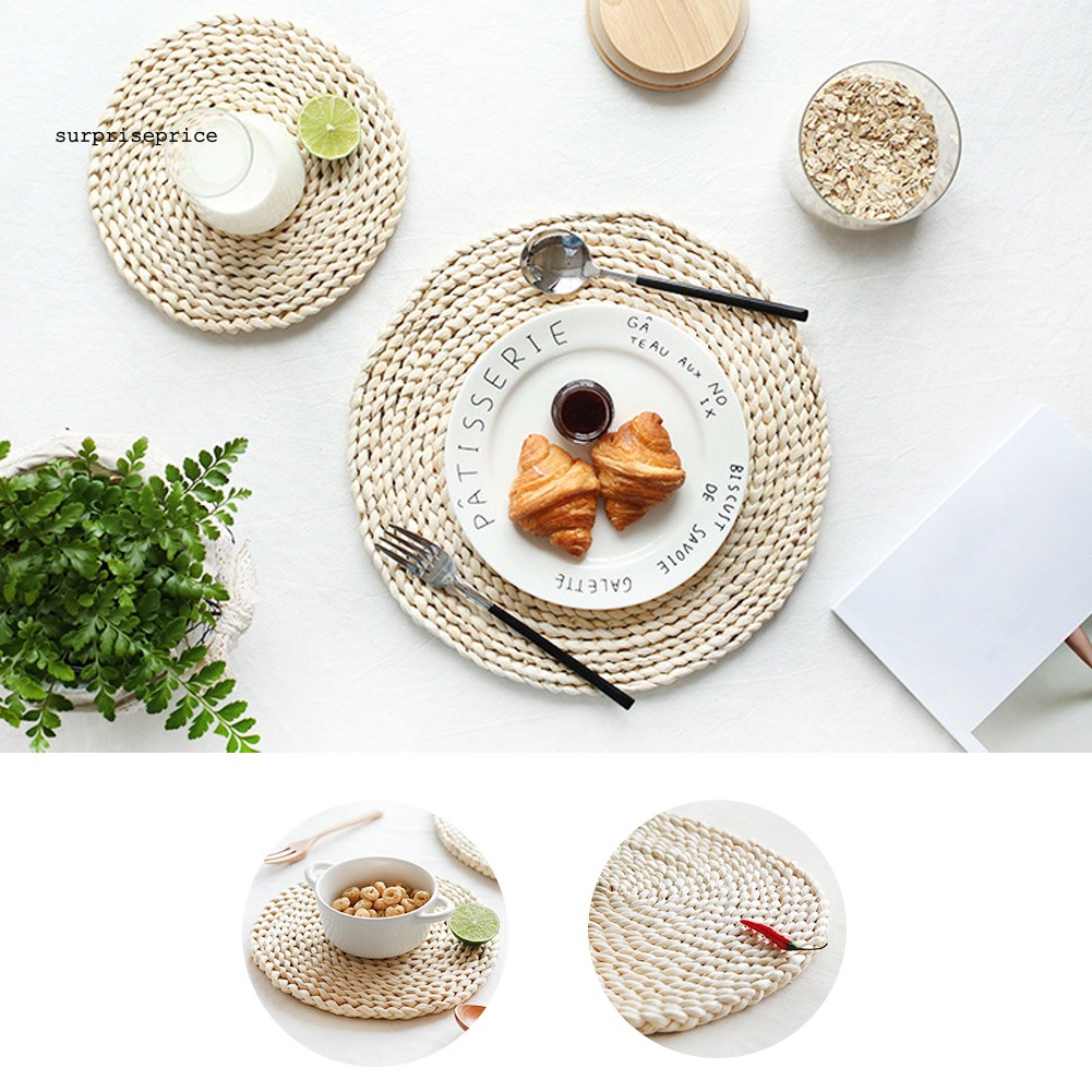 Miếng lót bàn ăn đan mây cách nhiệt dạng tròn