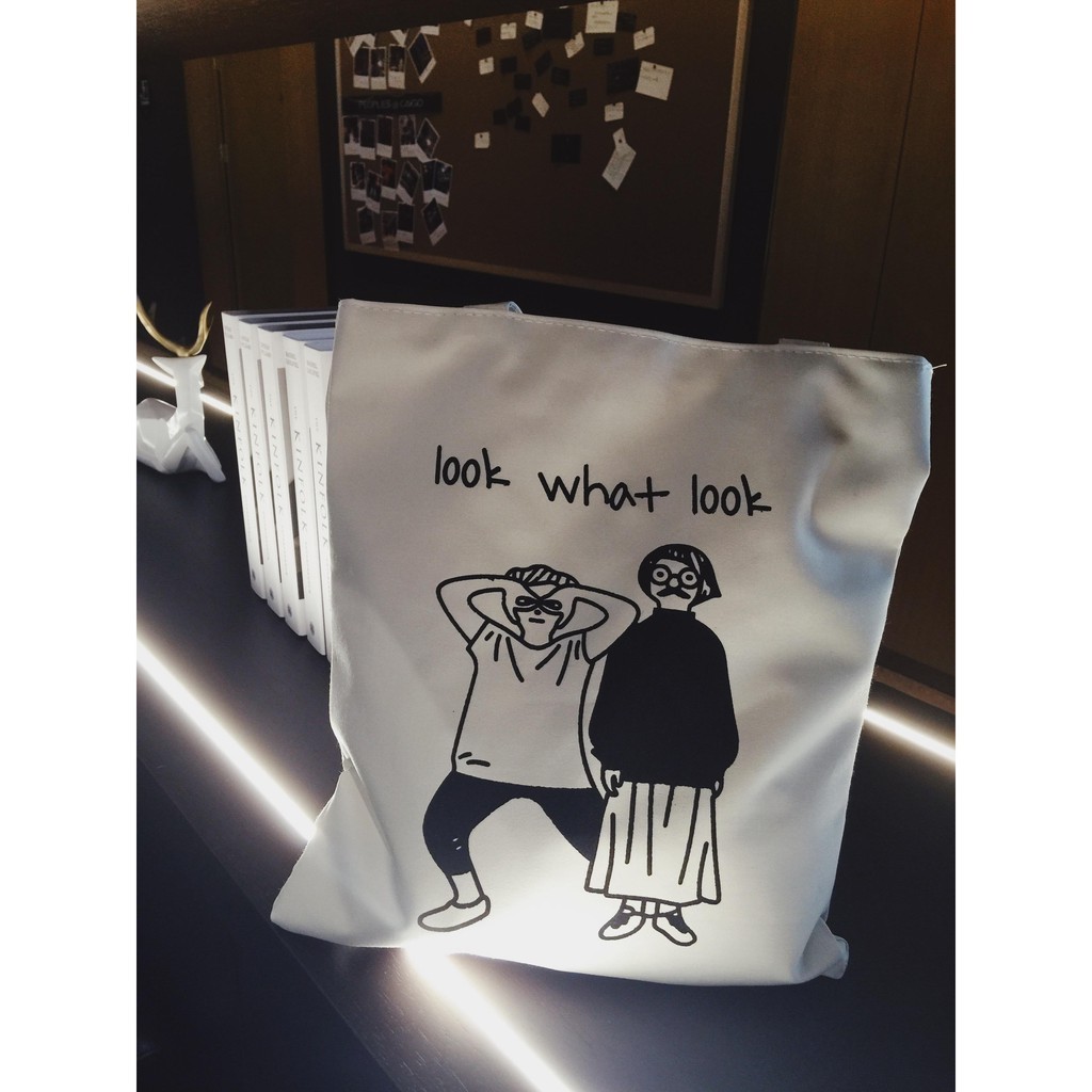 [BẢN MỚI NHẤT] Túi tote vải bố đựng đồ canvas đeo vai vừa khổ giấy A4 LOOK WHAT LOOK