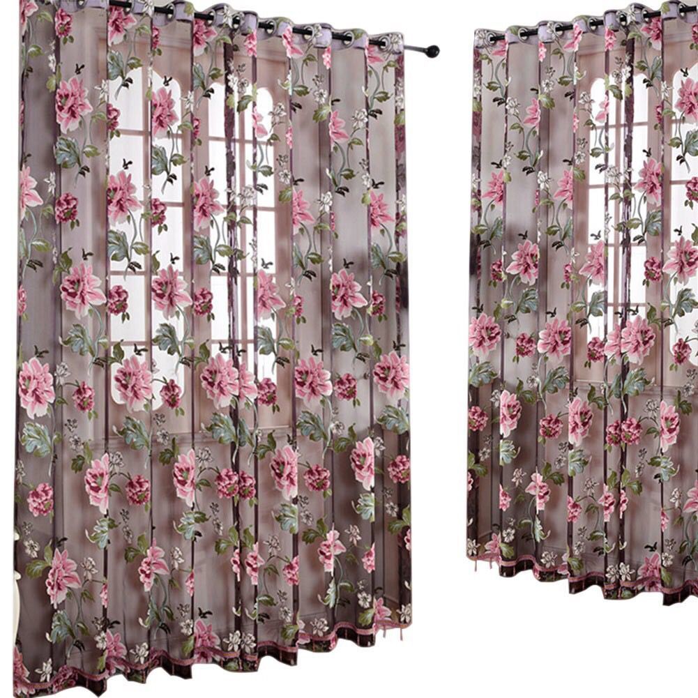 1 Rèm Cửa Họa Tiết Hoa Mẫu Đơn Kích Thước 100x200cm