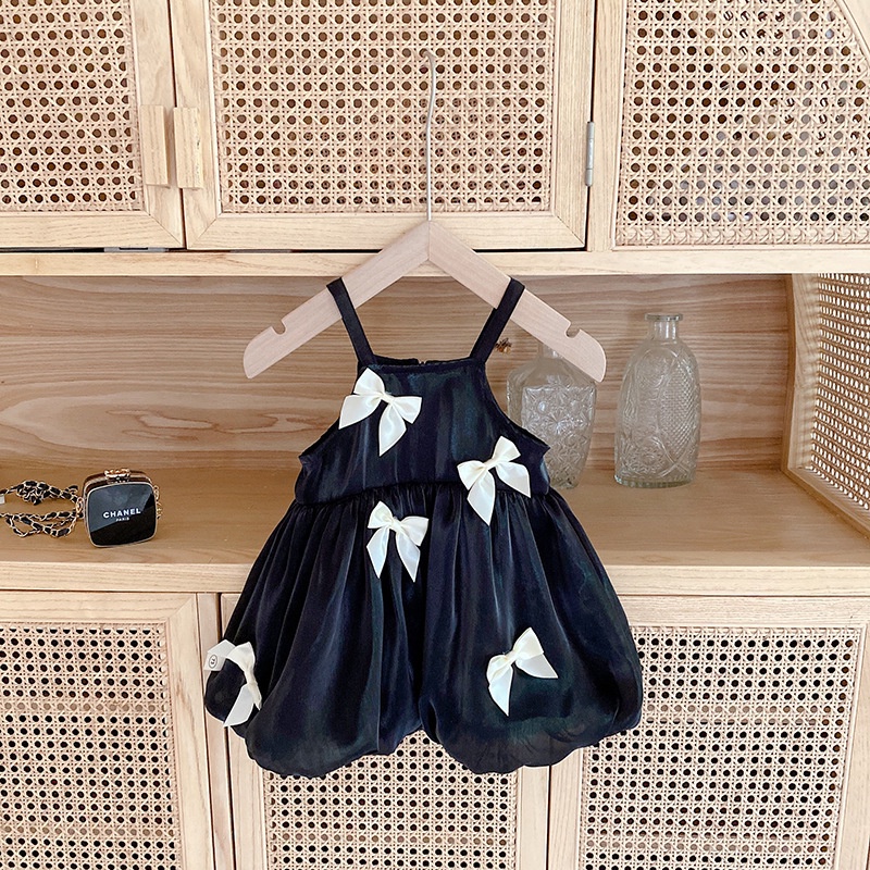 [Yumi's House] Đầm 2 dây voan tơ đính nơ cho bé gái hàng Quảng Châu cao cấp (không kèm áo)