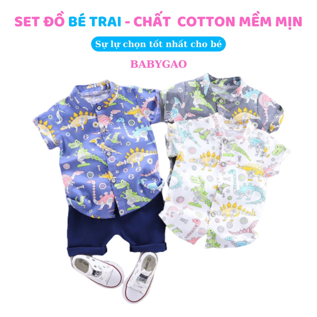 Bộ đồ bé trai BabyGao hoạ tiết khủng long cực xinh set gồm áo + quần