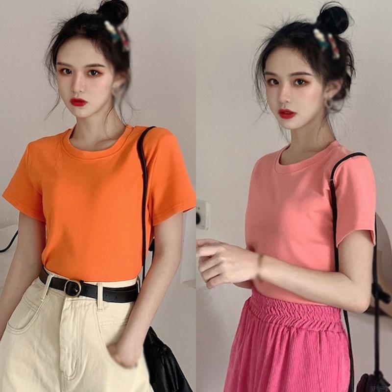 Áo Thun Tay Ngắn Màu Trơn Phong Cách Hàn Quốc Dễ Thương