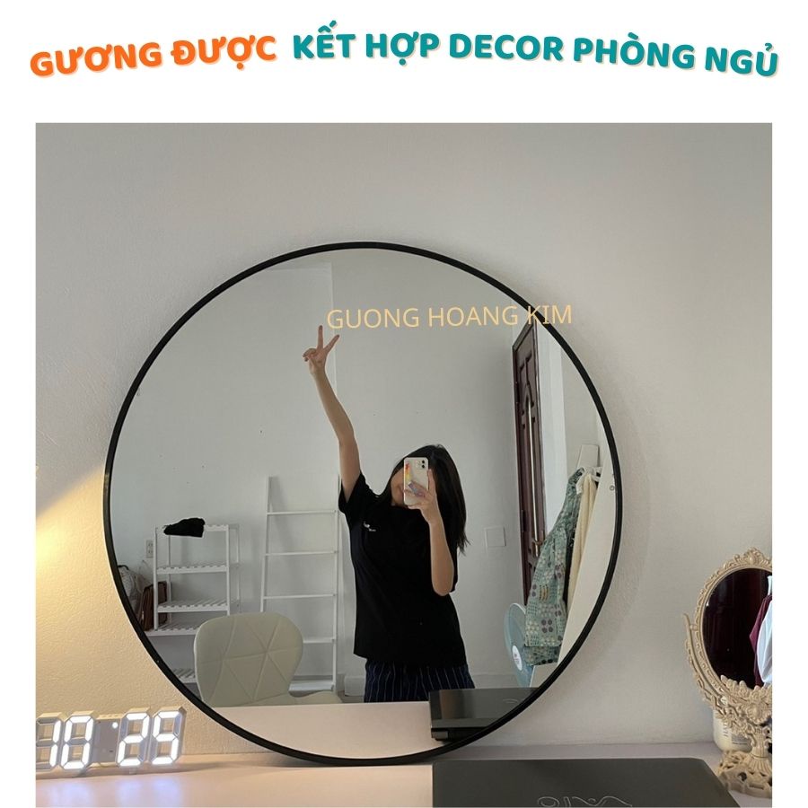 Gương soi nhà tắm ,Gương treo tường bàn trang điểm, gương tròn viền hợp kim nhôm xước đường kính 40cm tặng phụ kiện
